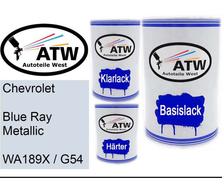 Chevrolet, Blue Ray Metallic, WA189X / G54: 500ml Lackdose + 500ml Klarlack + 250ml Härter - Set, von ATW Autoteile West.